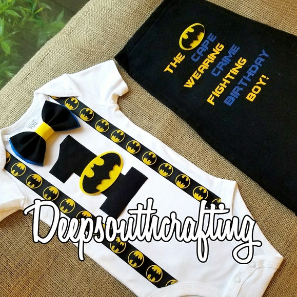 Super hero Batman first birthday onesie cape