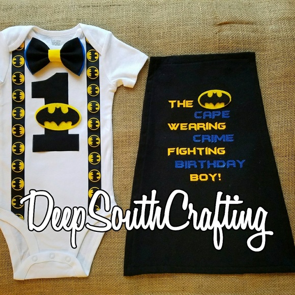 Super hero Batman first birthday onesie cape