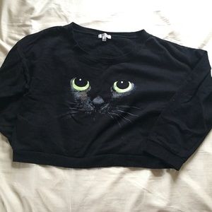 Black Cat Cropped Sweatshirt