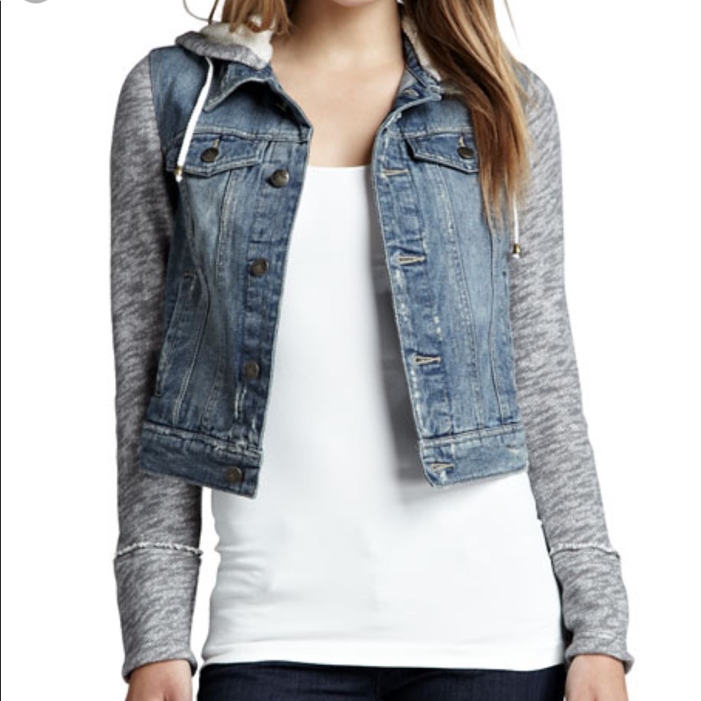 Free People Denim and Knit Hoodie Jacket XS