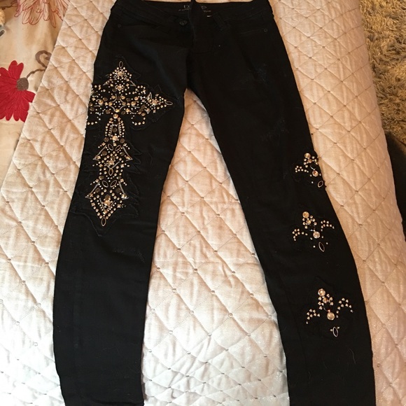Black Jeans with cross embellishment - Picture 1 of 2