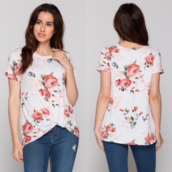 Ivory Floral Top with Twist - Picture 5 of 8