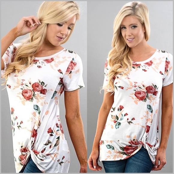 Tops - Ivory Floral Top with Twist