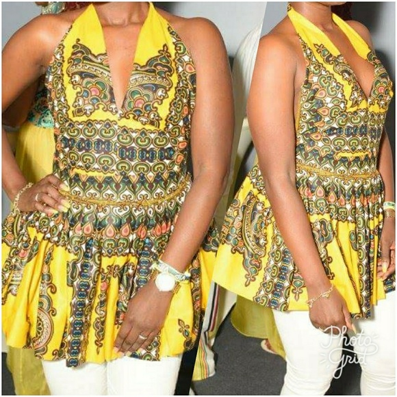 Dashiki Print Halter Top - Picture 2 of 2