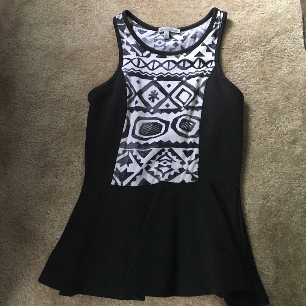 Black and white patterned soft peplum tank top