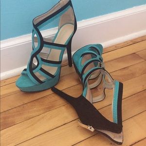 Suede Teal and Black 3 inch heel with toe platform