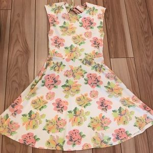 Aritzia mini dress with flowers (Talula brand).