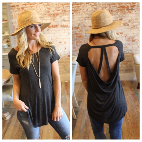 Tops - Charcoal short sleeve back detail tunic