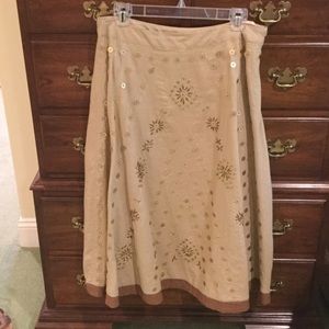 Beaded Tan linen skirt 30" long