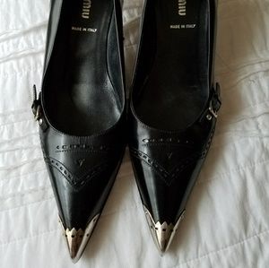 Miu Miu Black Leather Cowboy Pumps