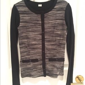 Three Dots Black French Terry Contrast Cardigan