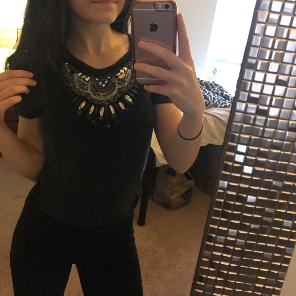 Boho Black Jeweled Top from Urban Outfitters