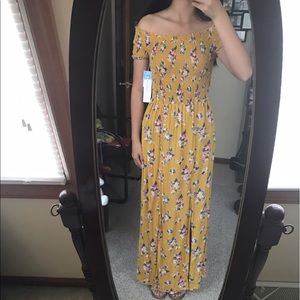 Yellow Off the Shoulder Maxi Dress