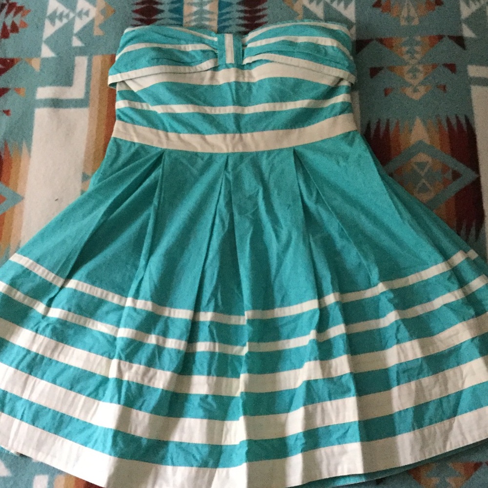 Turquoise retro style strapless dress mod cloth
