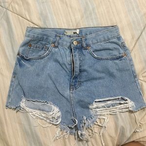 Topshop Moto High waisted distressed jean shorts