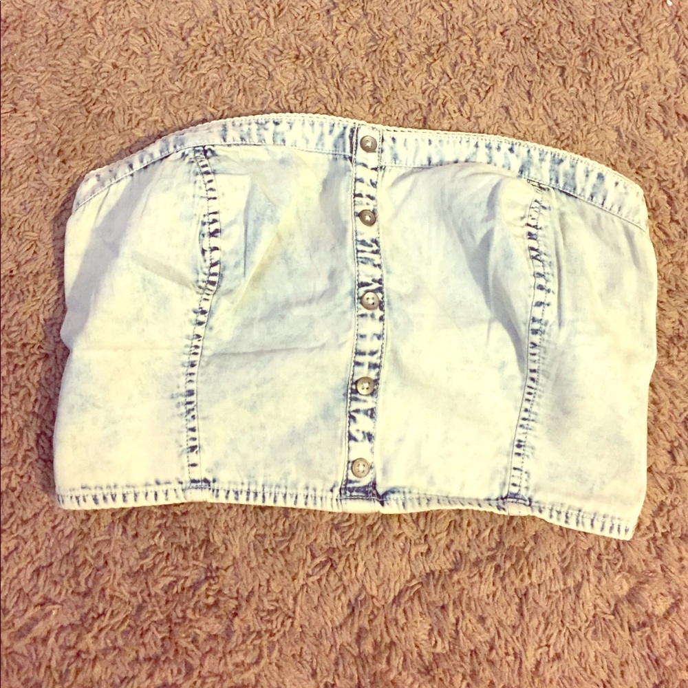 Garage Acid Wash Strapless Crop Top - Size L