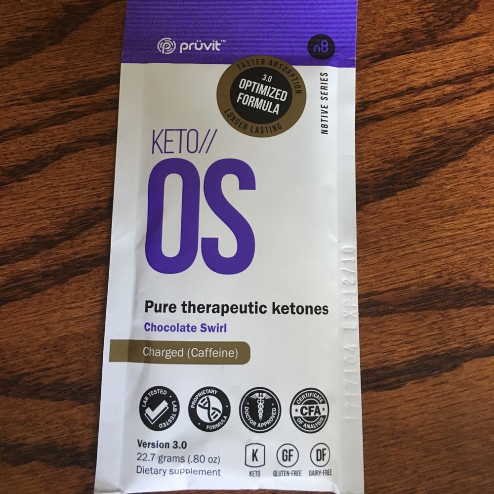 5 packets of Chocolate swirl keto Os charged