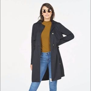 Black front button trench coat, size XS