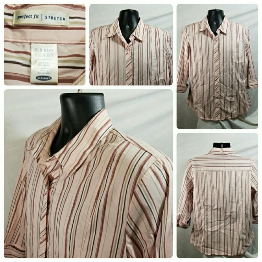 Old Navy Stretch Size XXL Pink Striped Shirt EUC