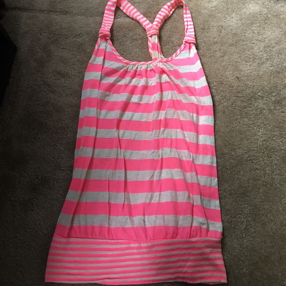 Pink striped razorback tank top