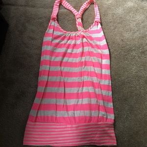 Pink striped razorback tank top