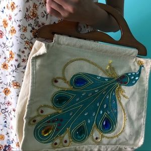 Vintage canvas purse with wooden handles