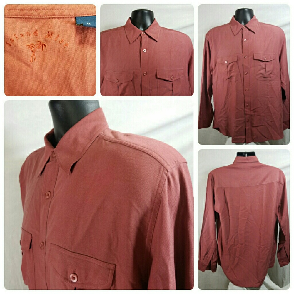 Island Mist Pink Silk Long Sleeve Button Up Sz M