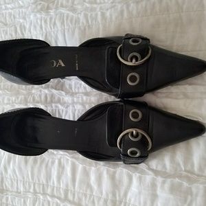 Prada Leather Heels with silver buckle