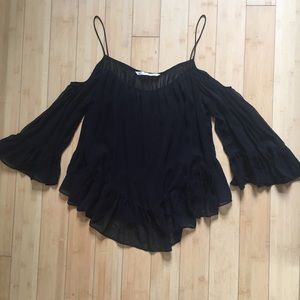 Zara Sheer Black Off the Shoulder Flowy Boho Top