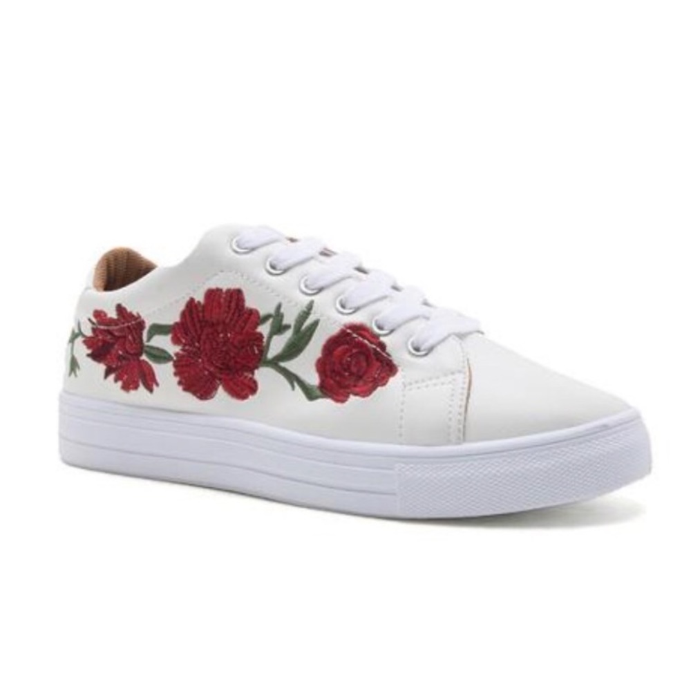 🌹 White Leather Sneakers Rose Embroidery🌹 - Picture 5 of 8