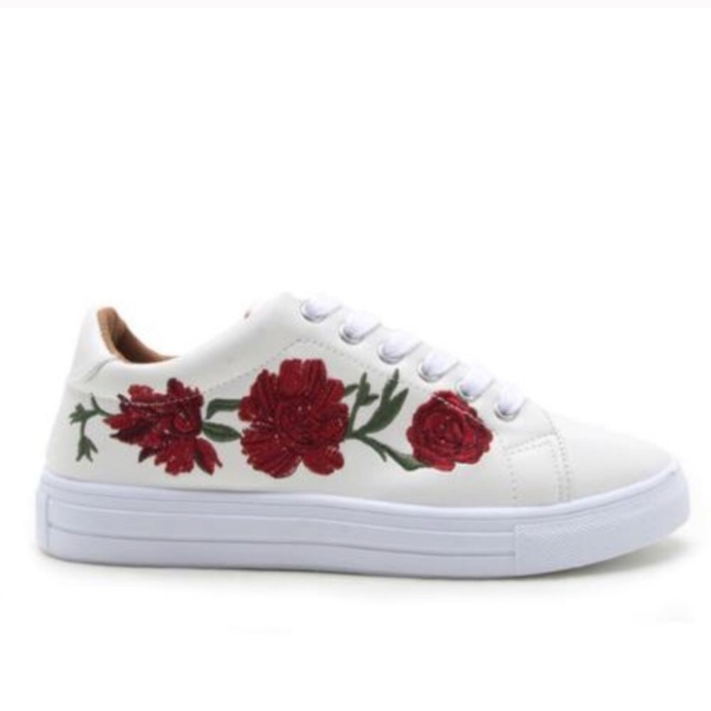 🌹 White Leather Sneakers Rose Embroidery🌹 - Picture 6 of 8