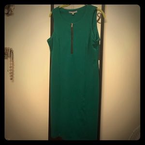 Green work dress w/ gold zipper, size M