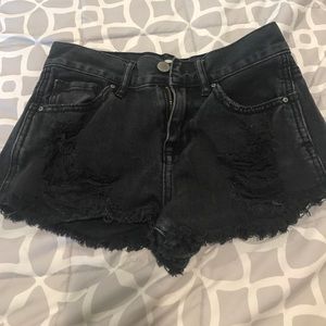Distressed Black Shorts