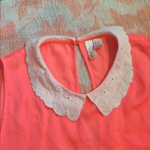 🍭 neon coral lace collar tank 🍭