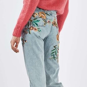 Topshop MOM Floral Embroidered Jeans: Size W24L30
