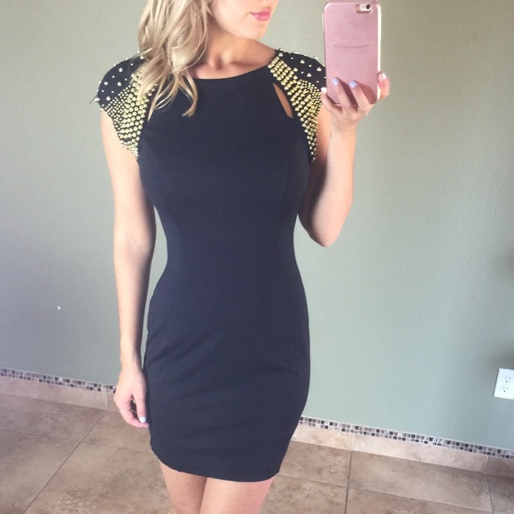 Ark & Co Dresses & Skirts - Ark & Co Black Shoulder Embellished Dress Medium