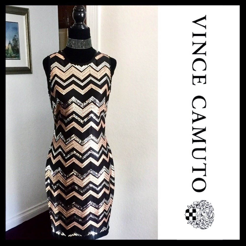 Vince Camuto Sequin Pink & Black Dress