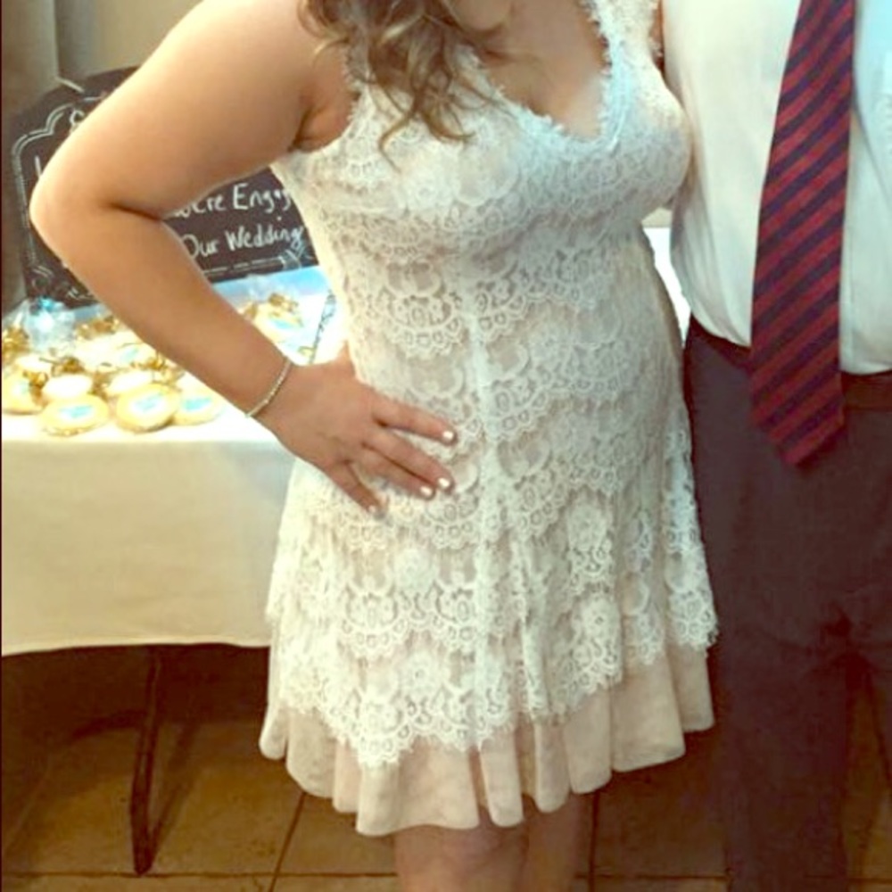 Betsy & Adam ivory & nude dress