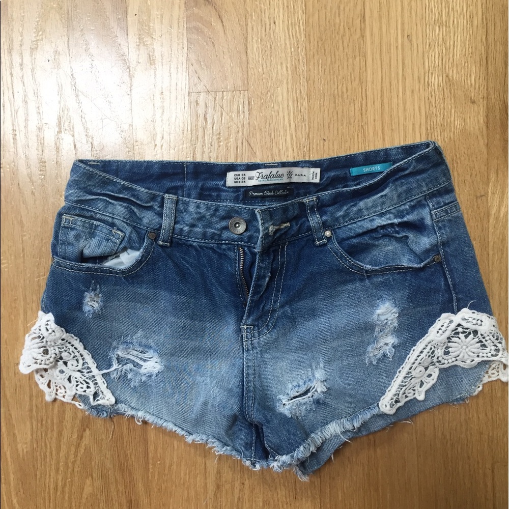 Zara denim shorts with lace details