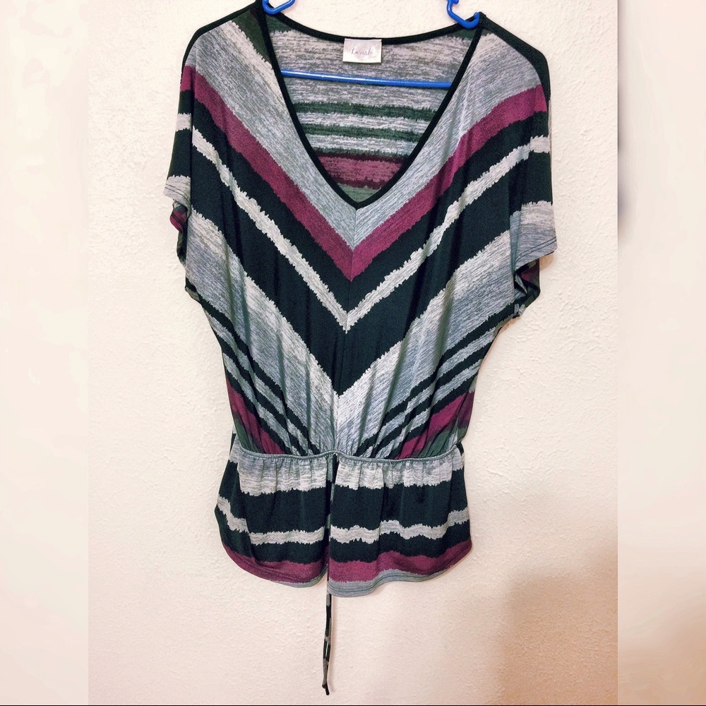 Black, gray and purple stretchy shirt