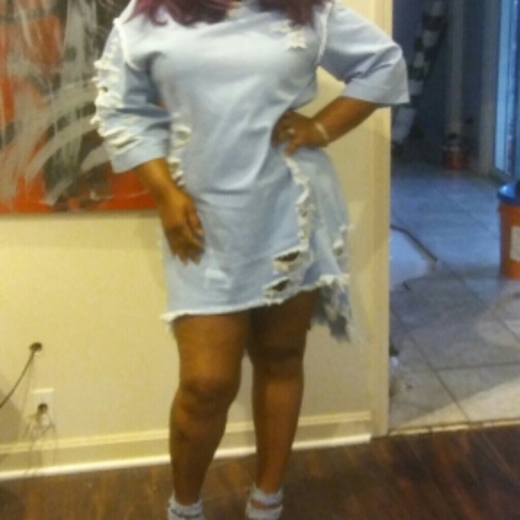 📣HP 8/5/17📣 DESTROYED  hi/lo DENIM  dress plus - Picture 3 of 8