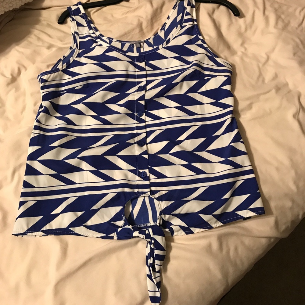 Button down top with tie at the bottom