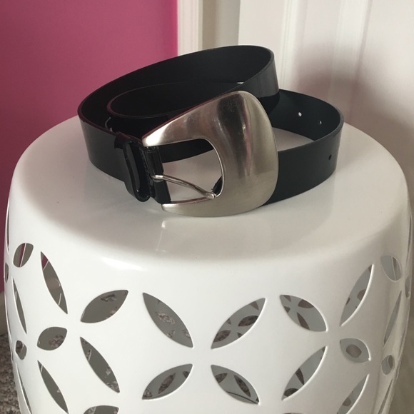 The Limited Accessories - Black "patent leather " belt with silver buckle