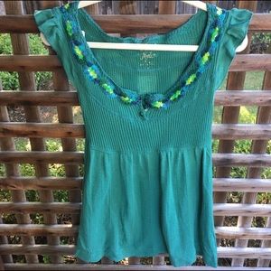 Free People green ruffle sleeve top with sequins