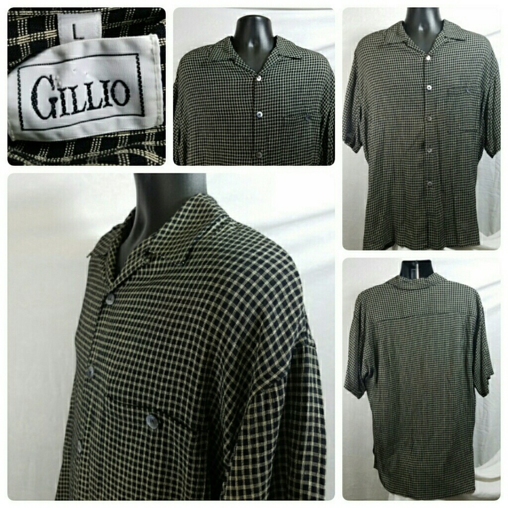 Vintage Gillio Black Checkered Shirt Italy Size L