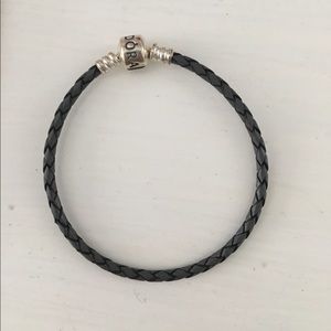 NEW! Pandora Single Gray Braided Leather Bracelet