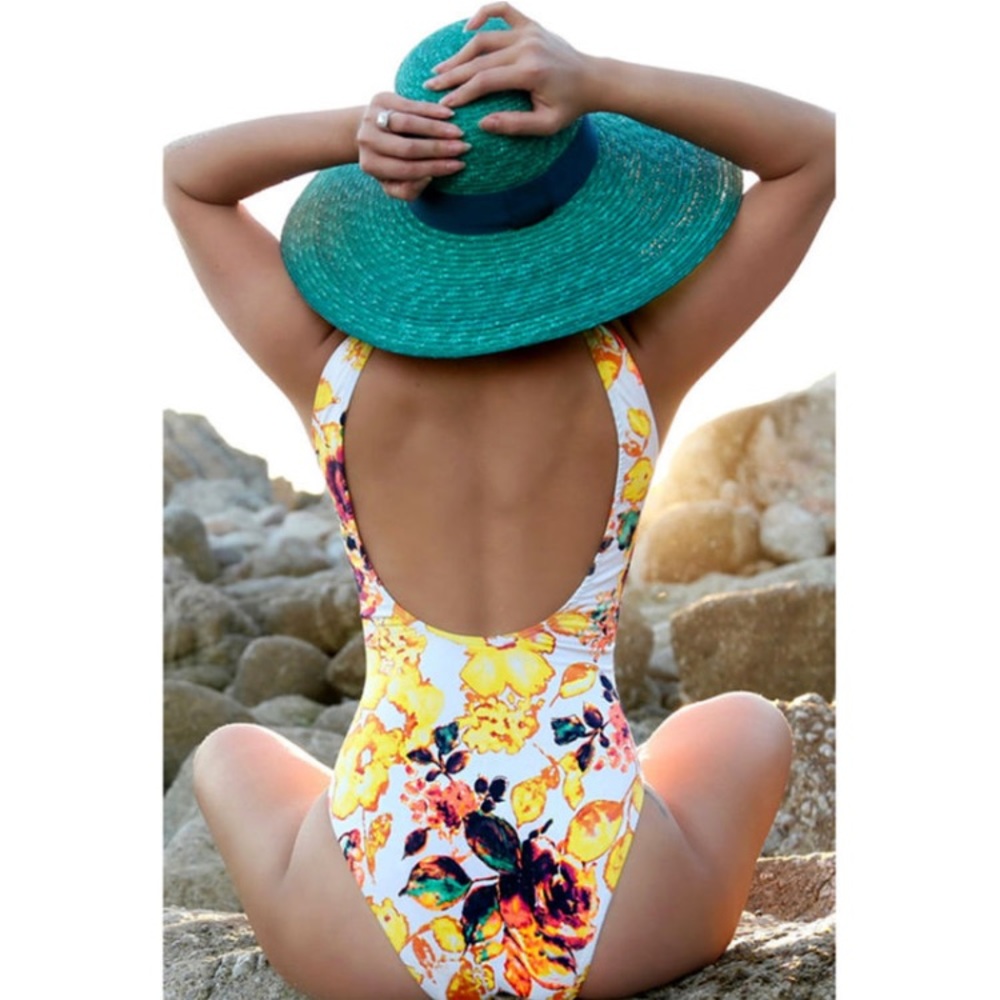 New Floral Lace Up Monokini Swimsuit Swimwear