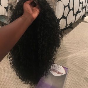 Curly lace deep part wig 1B