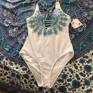 One piece white mandala bathing suit