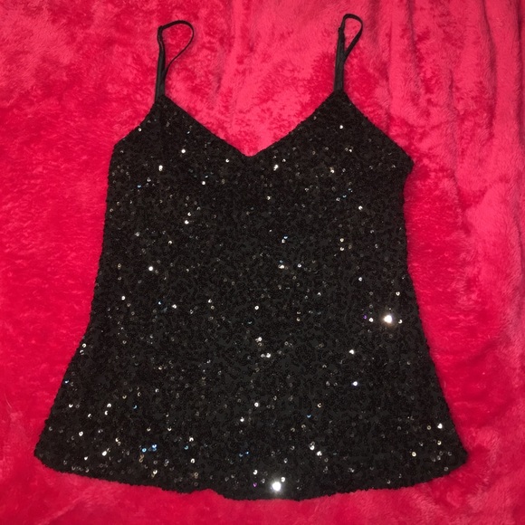 The Limited Tops - The Limited Black Sequin Spaghetti Strap Tank Top